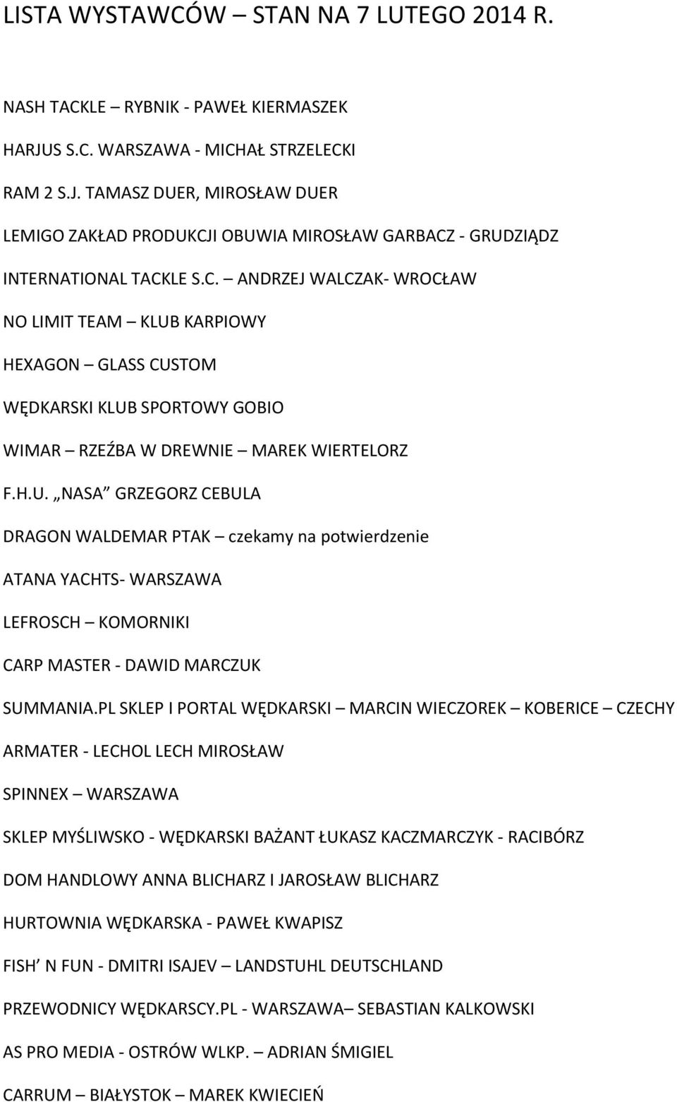 PL SKLEP I PORTAL WĘDKARSKI MARCIN WIECZOREK KOBERICE CZECHY ARMATER - LECHOL LECH MIROSŁAW SPINNEX WARSZAWA SKLEP MYŚLIWSKO - WĘDKARSKI BAŻANT ŁUKASZ KACZMARCZYK - RACIBÓRZ DOM HANDLOWY ANNA
