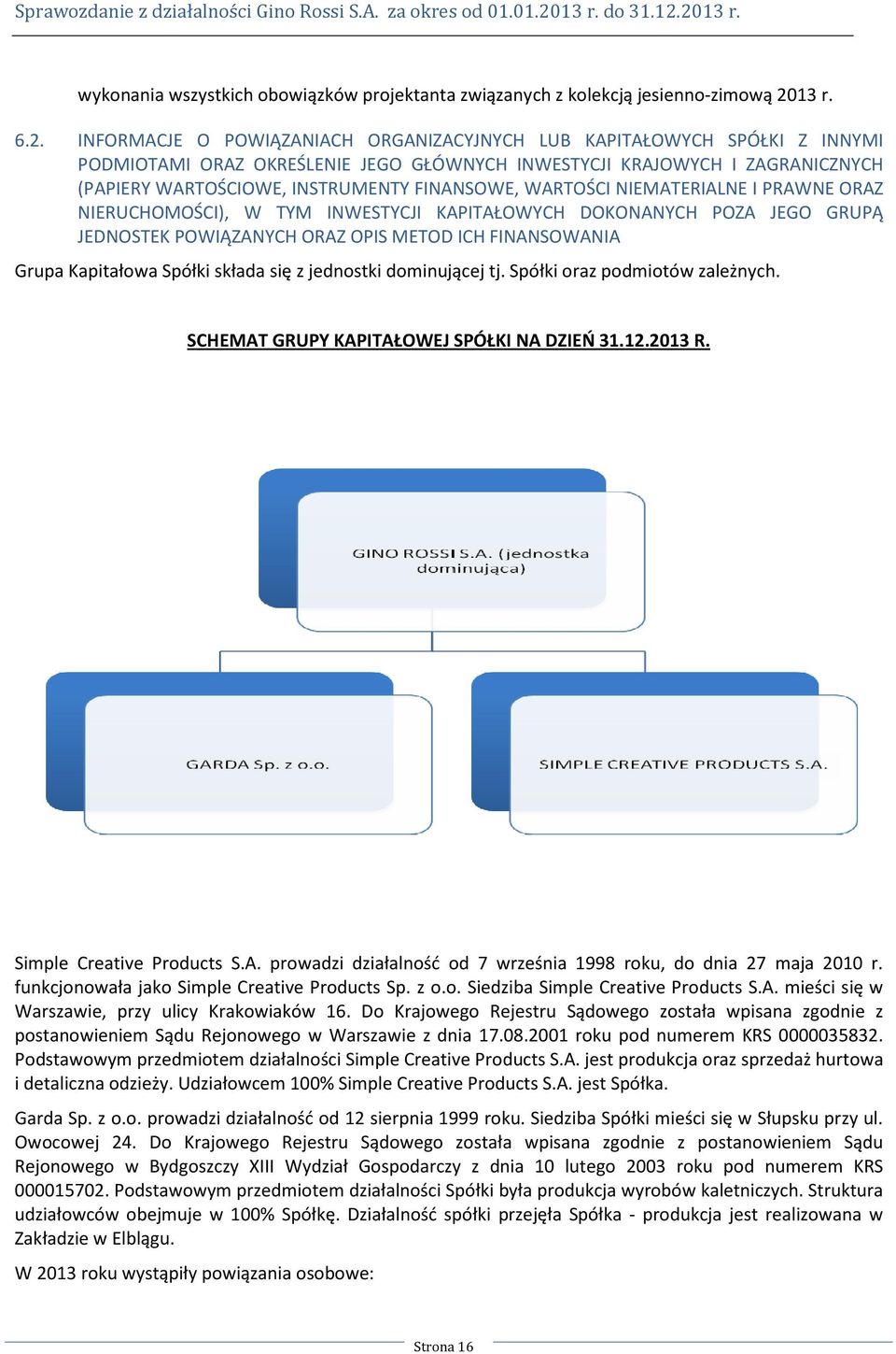 INFORMACJE O POWIĄZANIACH ORGANIZACYJNYCH LUB KAPITAŁOWYCH SPÓŁKI Z INNYMI PODMIOTAMI ORAZ OKREŚLENIE JEGO GŁÓWNYCH INWESTYCJI KRAJOWYCH I ZAGRANICZNYCH (PAPIERY WARTOŚCIOWE, INSTRUMENTY FINANSOWE,