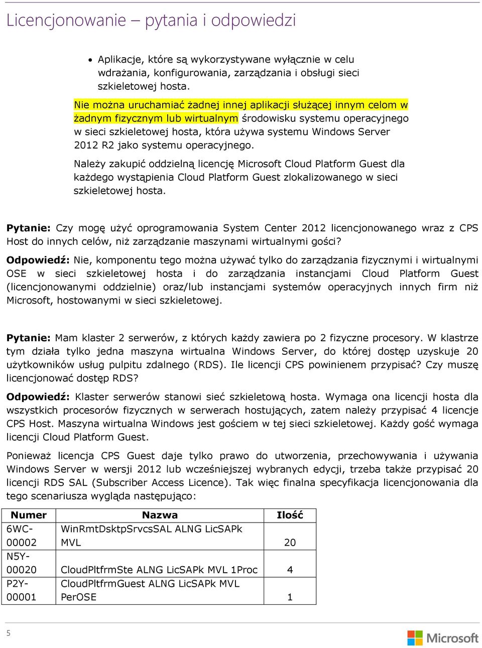 R2 jako systemu operacyjnego. Należy zakupić oddzielną licencję Microsoft Cloud Platform Guest dla każdego wystąpienia Cloud Platform Guest zlokalizowanego w sieci szkieletowej hosta.