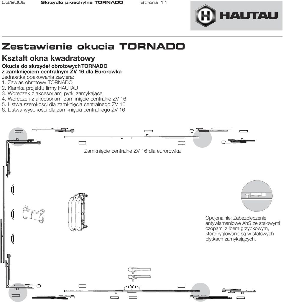 Woreczek z akcesoriami zamknięcie centralne ZV 16 5. Listwa szerokości dla zamknięcia centralnego ZV 16 6.