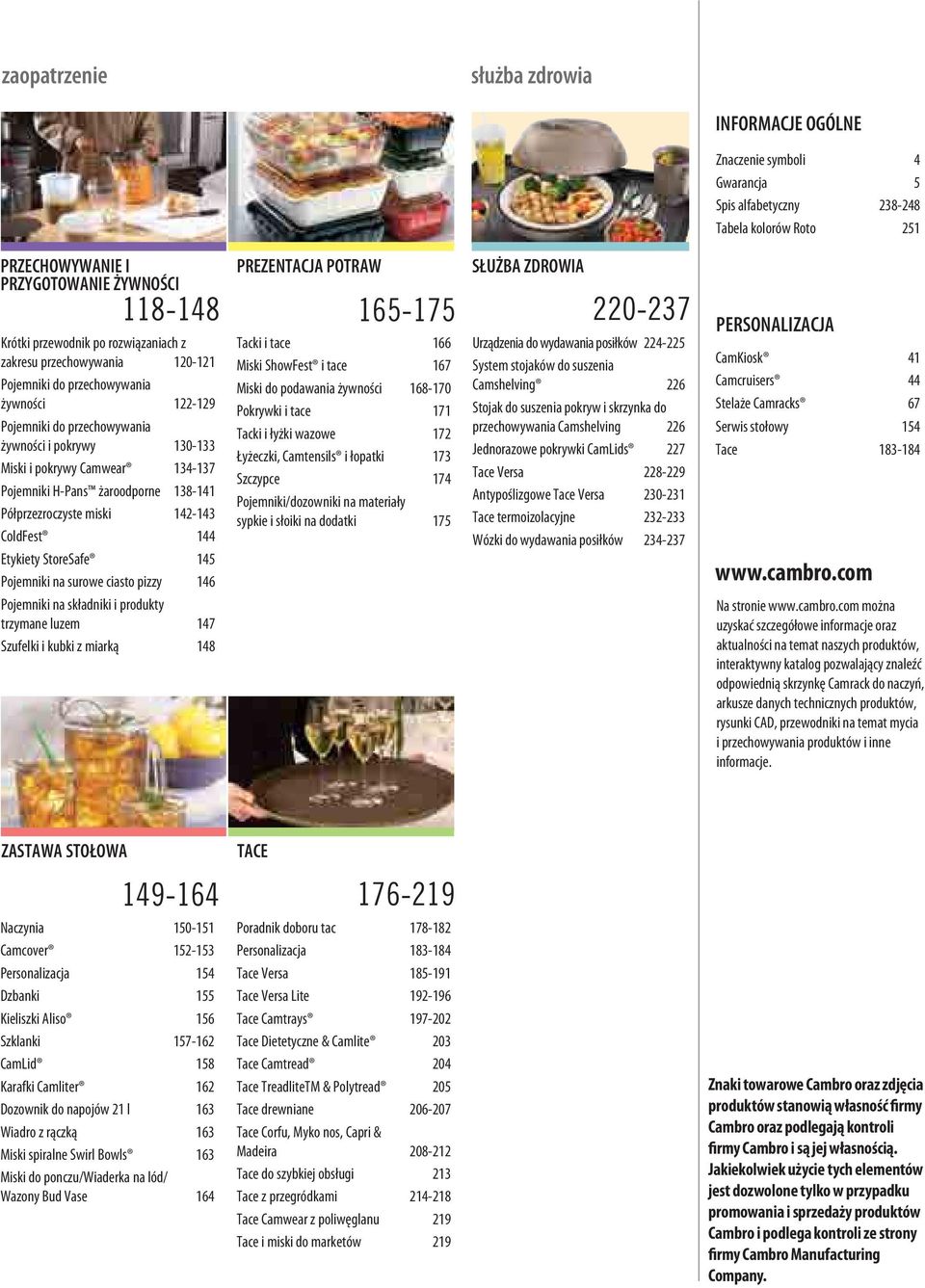 ciasto pizzy 146 Pojemniki na składniki i produkty trzymane luzem 147 Szufelki i kubki z miarką 148 PREZENTACJA POTRAW 118-148 165-175 Tacki i tace 166 Miski ShowFest i tace 167 Miski do podawania