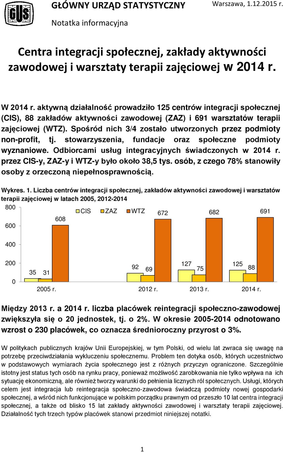 Spośród nich 3/ zostało utworzonych przez podmioty non-profit, tj. stowarzyszenia, fundacje oraz społeczne podmioty wyznaniowe. Odbiorcami usług integracyjnych świadczonych w 0 r.