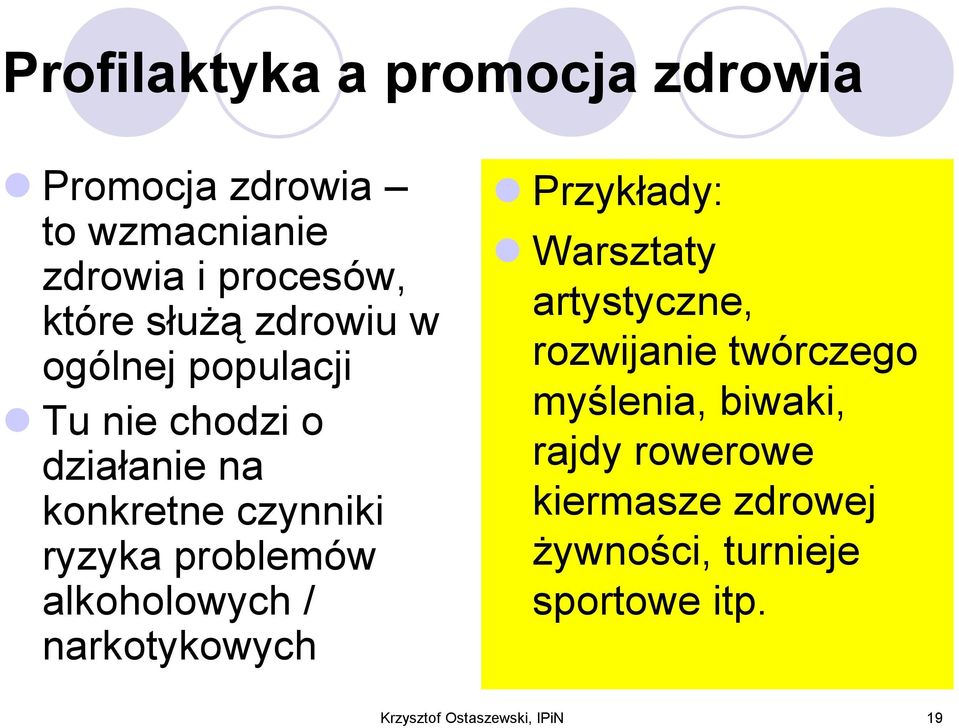 alkoholowych / narkotykowych Przykłady: Warsztaty artystyczne, rozwijanie twórczego myślenia,