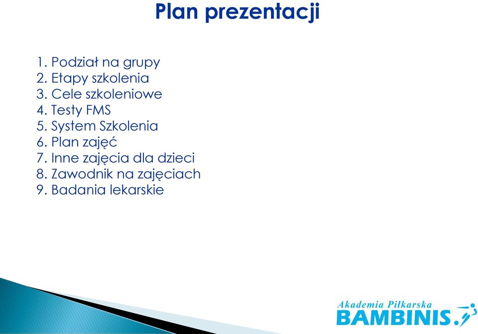 System Szkolenia 6. Plan zajęć 7.