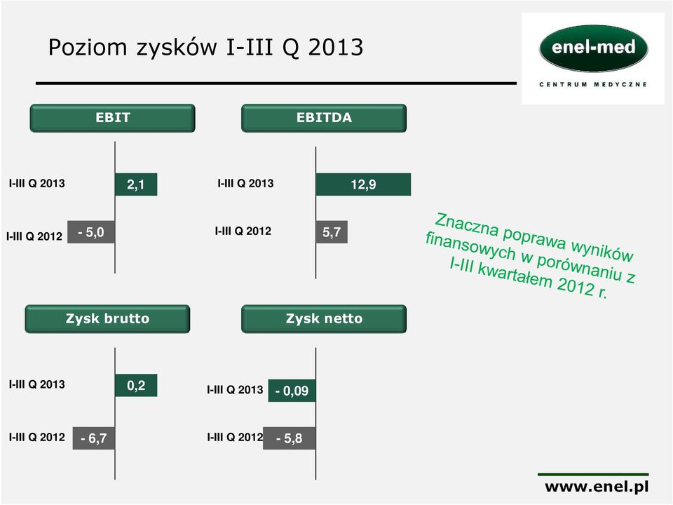 Q 2012 5,7 Zysk brutto Zysk netto I-III Q 2013
