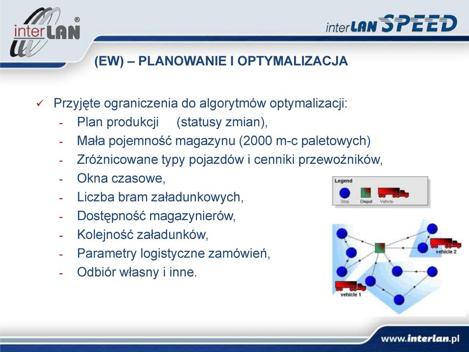 typy pojazdów i cenniki przewoźników, - Okna czasowe, - Liczba bram załadunkowych, -