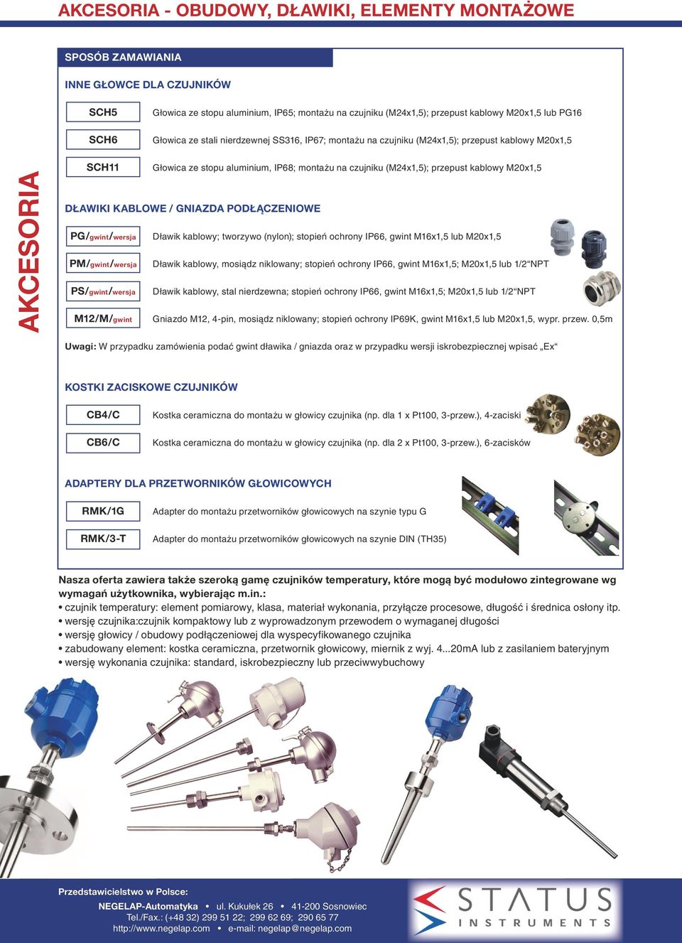 PM/gwint/wersja PS/gwint/wersja M12/M/gwint Dławik kablowy; tworzywo (nylon); stopień ochrony IP66, gwint M16x1,5 lub M2x1,5 Dławik kablowy, mosiądz niklowany; stopień ochrony IP66, gwint M16x1,5;