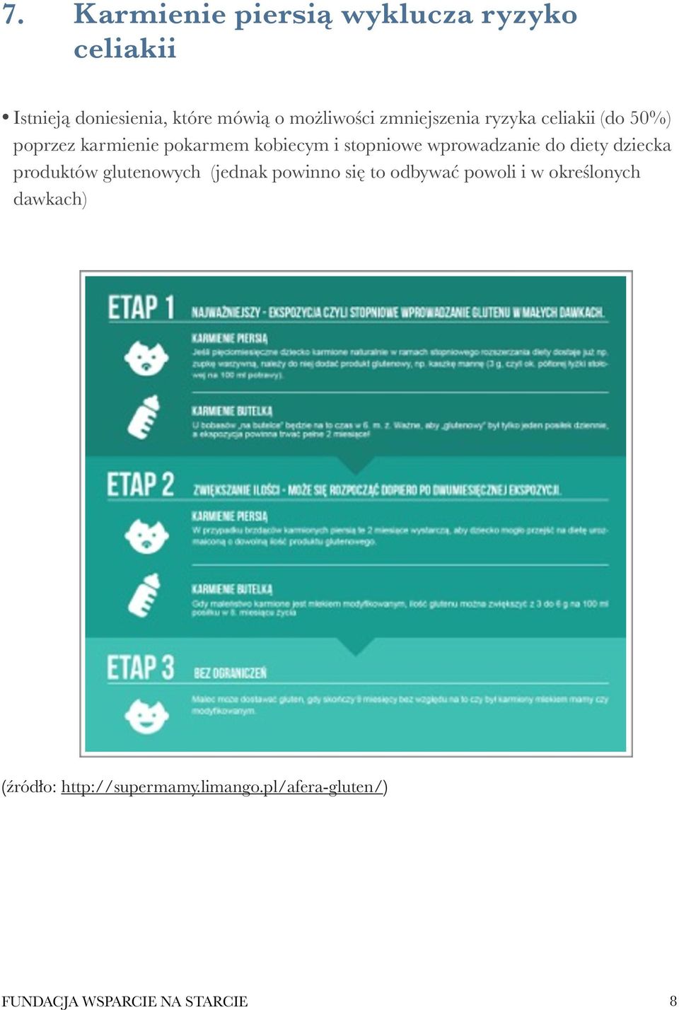 wprowadzanie do diety dziecka produktów glutenowych (jednak powinno się to odbywać powoli i w