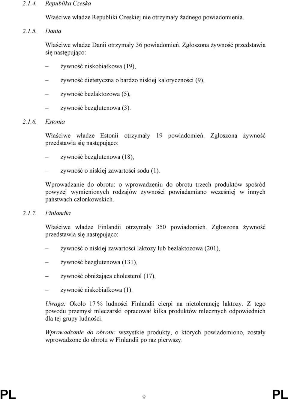 Właściwe władze Estonii otrzymały 19 powiadomień. Zgłoszona żywność żywność bezglutenowa (18), żywność o niskiej zawartości sodu (1).