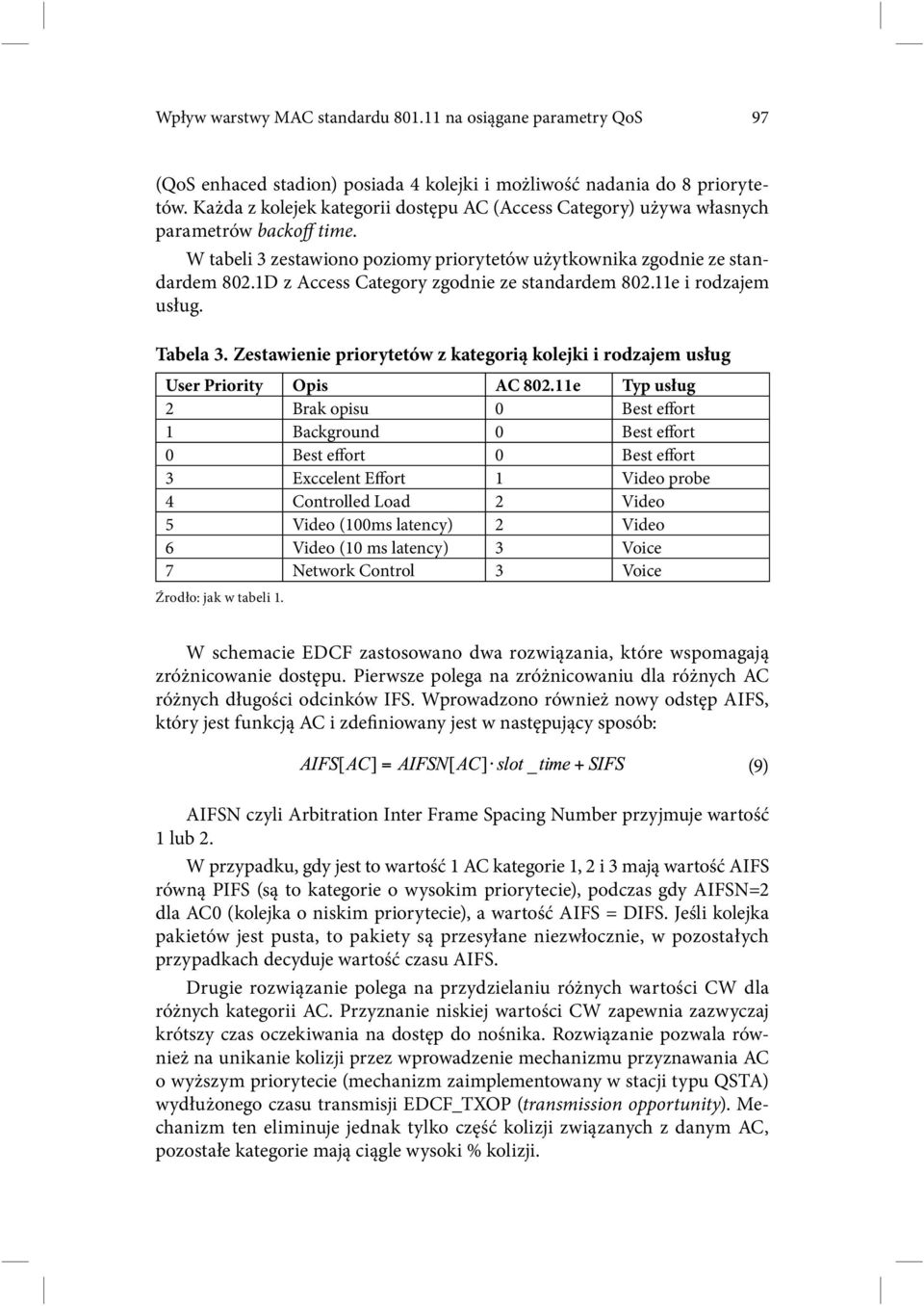 1D z Access Category zgodnie ze standardem 802.11e i rodzajem usług. Tabela 3. Zestawienie priorytetów z kategorią kolejki i rodzajem usług User Priority Opis AC 802.
