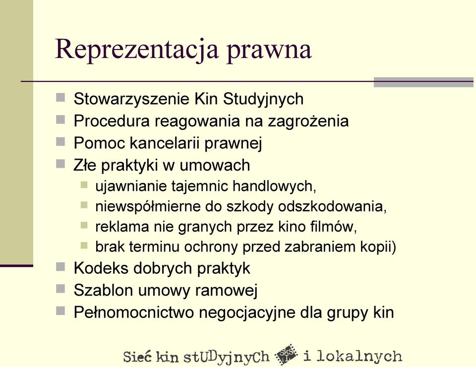 szkody odszkodowania, reklama nie granych przez kino filmów, brak terminu ochrony przed