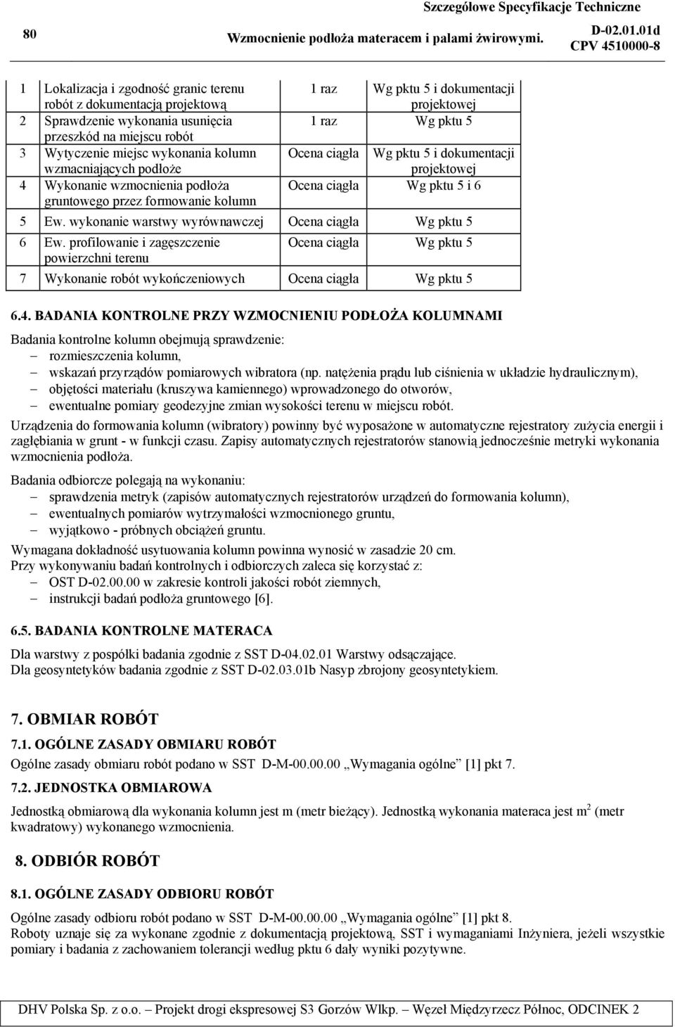 dokumentacji projektowej Ocena ciągła Wg pktu 5 i 6 5 Ew. wykonanie warstwy wyrównawczej Ocena ciągła Wg pktu 5 6 Ew.