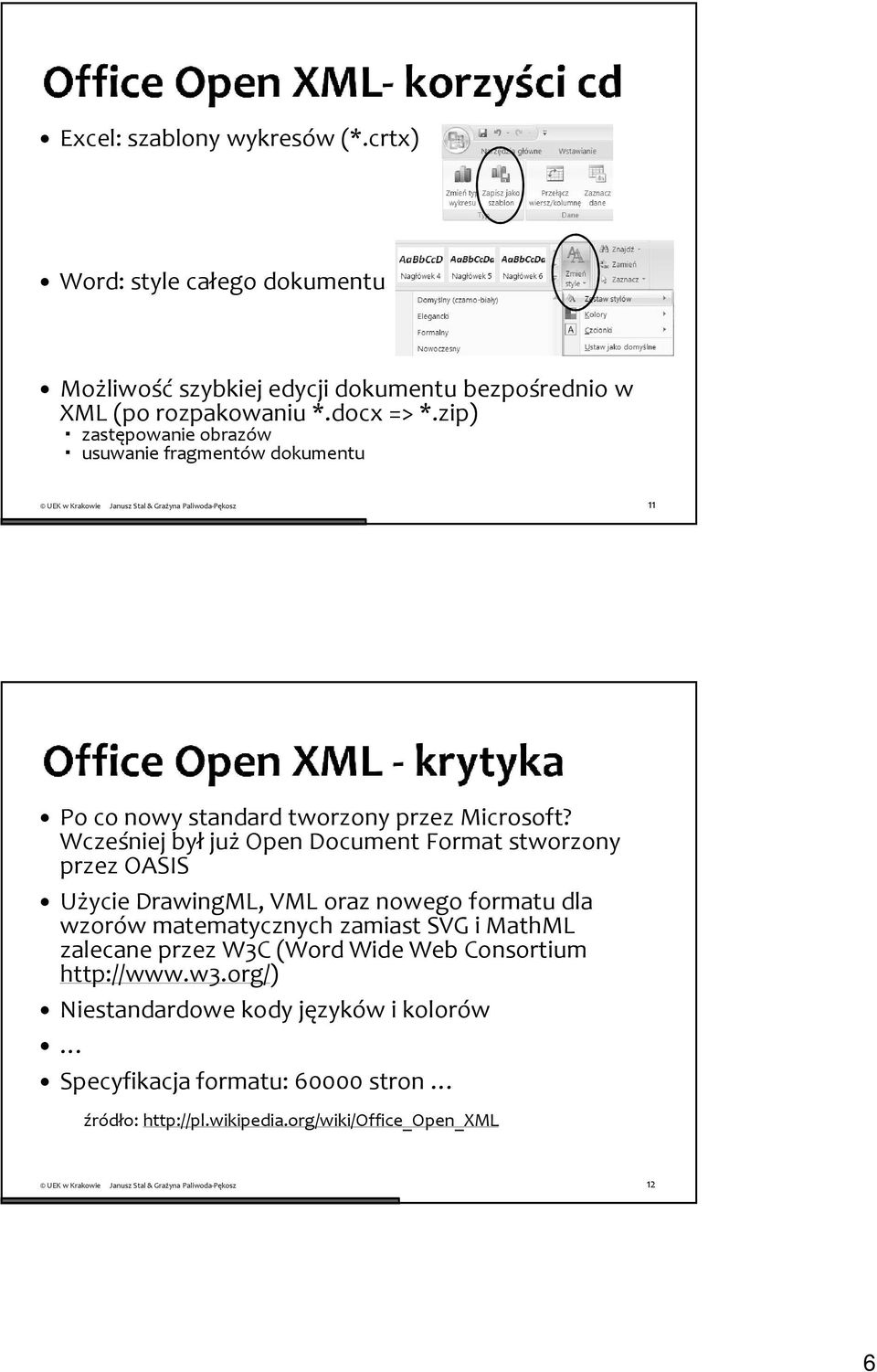 Wcześniej był już Open Document Format stworzony przez OASIS Użycie DrawingML, VML oraz nowego formatu dla wzorów matematycznych zamiast SVG i