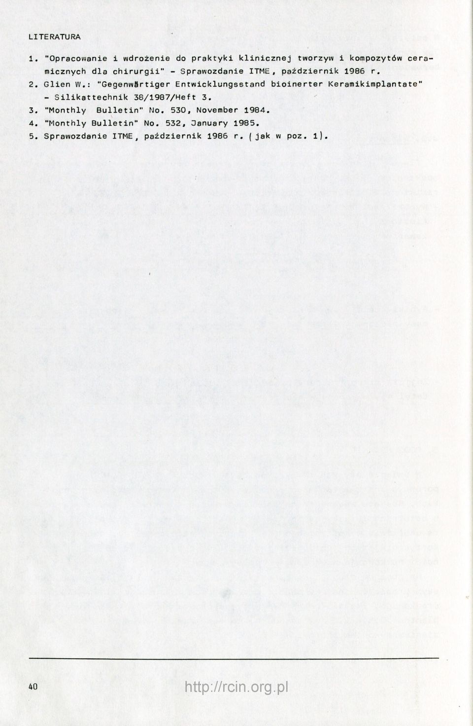 Sprawozdanie ITME, październik 1986 r. 2. Glien W.