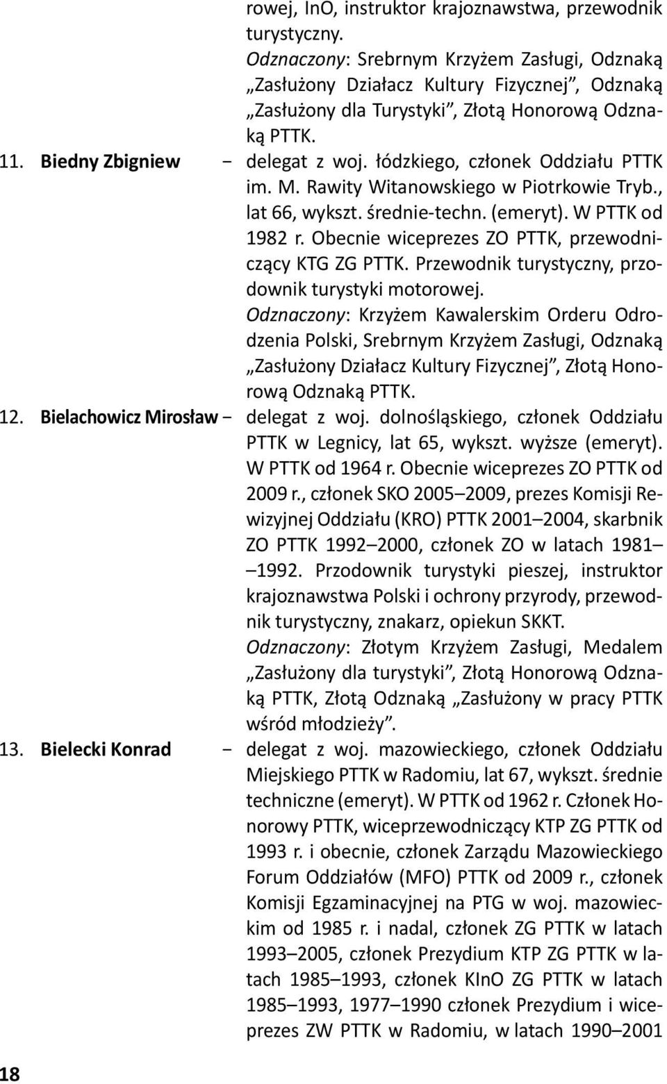 łódzkiego, członek Oddziału PTTK im. M. Rawity Witanowskiego w Piotrkowie Tryb., lat 66, wykszt. średnie-techn. (emeryt). W PTTK od 1982 r. Obecnie wiceprezes ZO PTTK, przewodniczący KTG ZG PTTK.