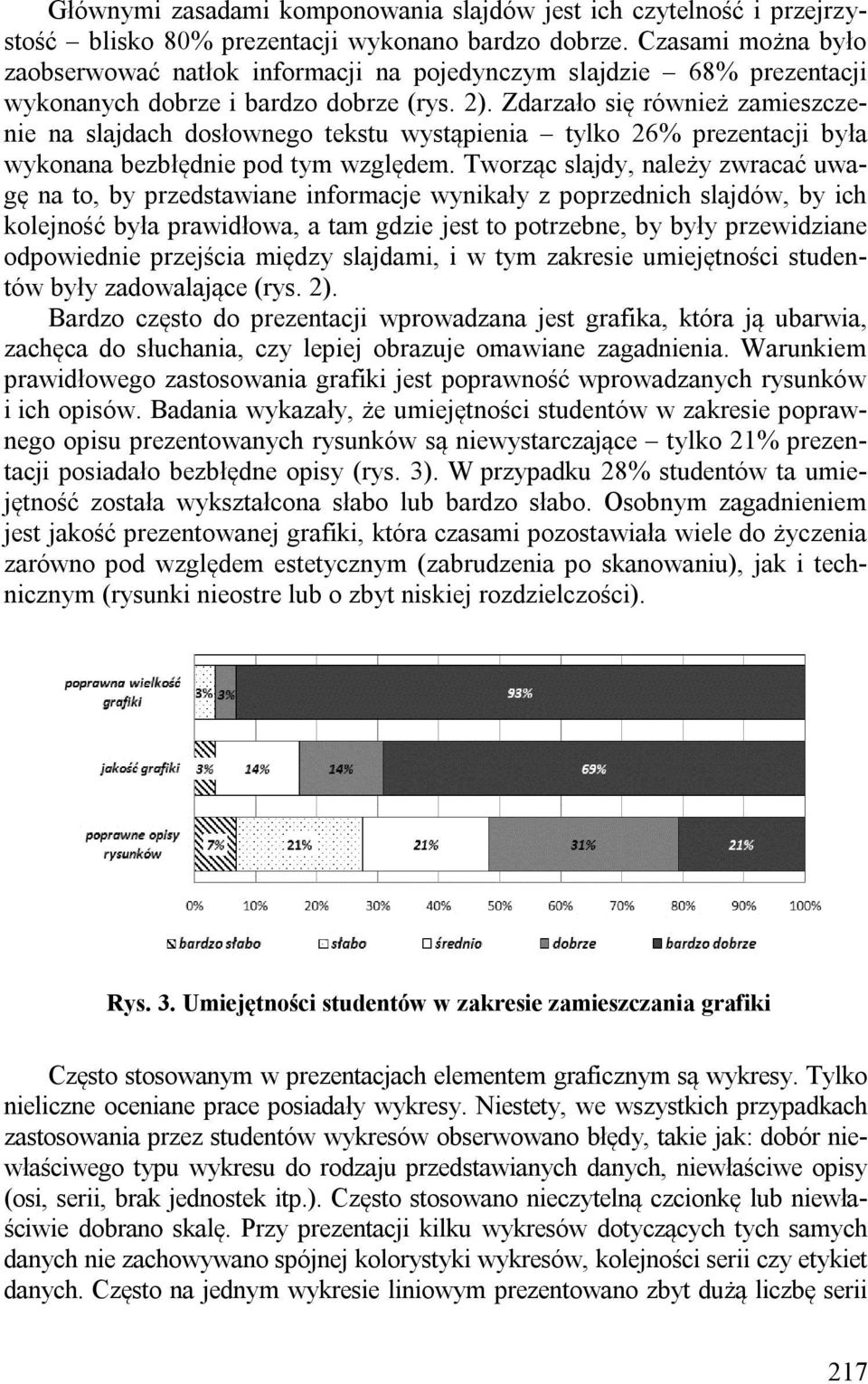 Zdarzało się również zamieszczenie na slajdach dosłownego tekstu wystąpienia tylko 26% prezentacji była wykonana bezbłędnie pod tym względem.