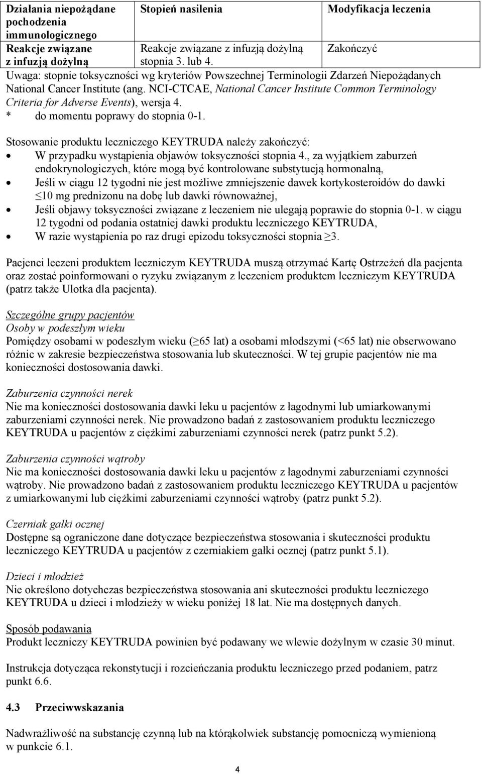NCI-CTCAE, National Cancer Institute Common Terminology Criteria for Adverse Events), wersja 4. * do momentu poprawy do stopnia 0-1.