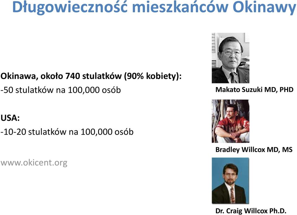 Makato Suzuki MD, PHD USA: -10-20 stulatków na 100,000