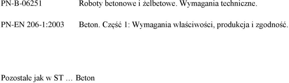 Wymagania techniczne. Beton.