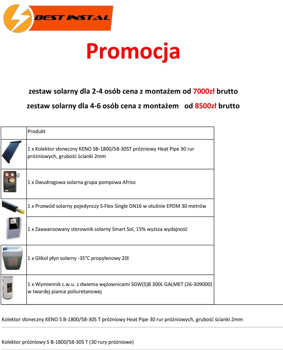 Zaawansowany sterownik solarny Smart Sol, 15% wyższa wydajność 1 x Glikol płyn solarny -35 C propylenowy 20l 1 x Wymiennik c.w.u.