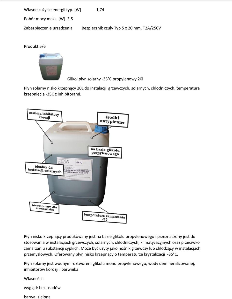 chłodniczych, temperatura krzepnięcia -35C z inhibitorami.