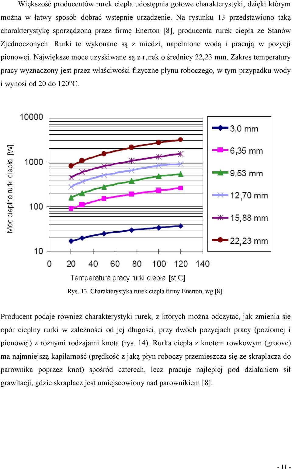 Rurki te wykonane są z miedzi, napełnione wodą i pracują w pozycji pionowej. Największe moce uzyskiwane są z rurek o średnicy 22,23 mm.
