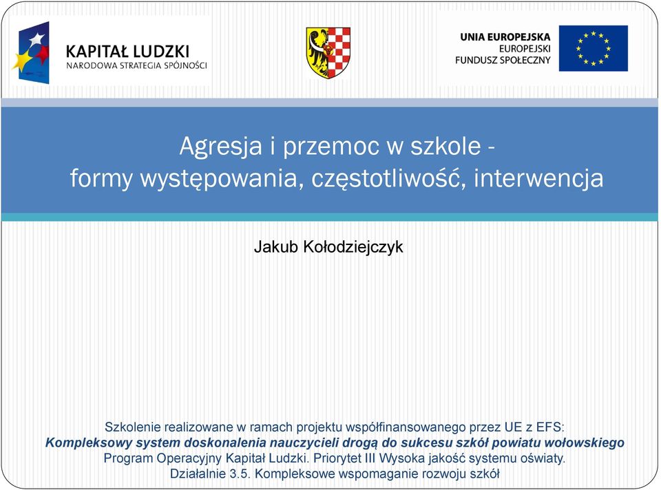 doskonalenia nauczycieli drogą do sukcesu szkół powiatu wołowskiego Program Operacyjny Kapitał