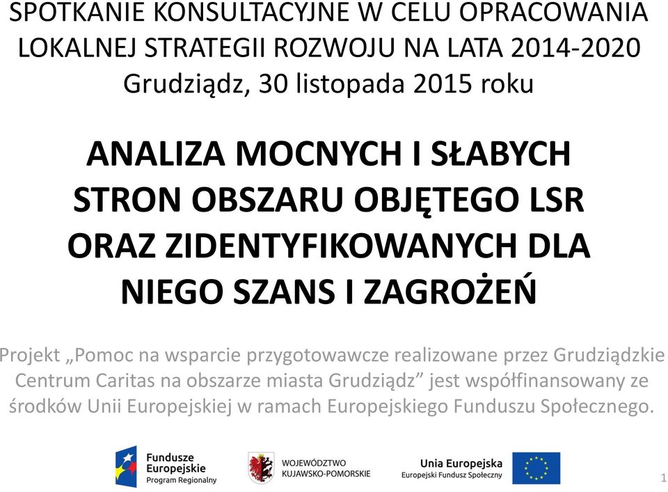 SZANS I ZAGROŻEŃ Projekt Pomoc na wsparcie przygotowawcze realizowane przez Grudziądzkie Centrum Caritas na