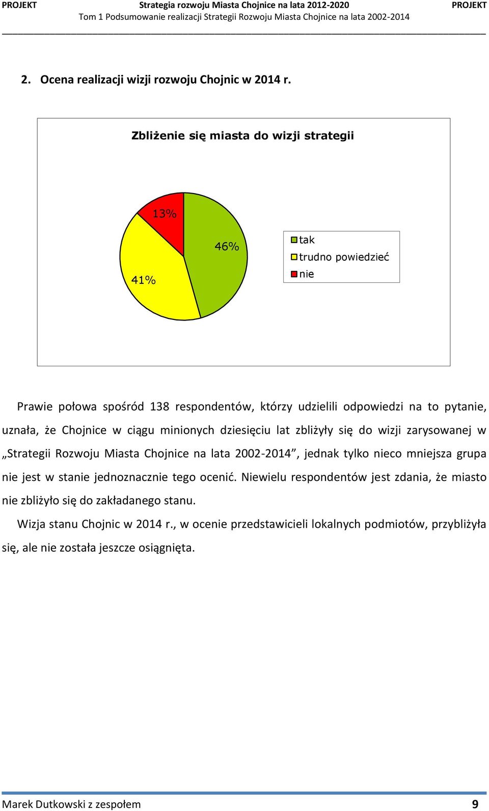 że Chojnice w ciągu minionych dziesięciu lat zbliżyły się do wizji zarysowanej w Strategii Rozwoju Miasta Chojnice na lata 2002-2014, jednak tylko nieco mniejsza grupa