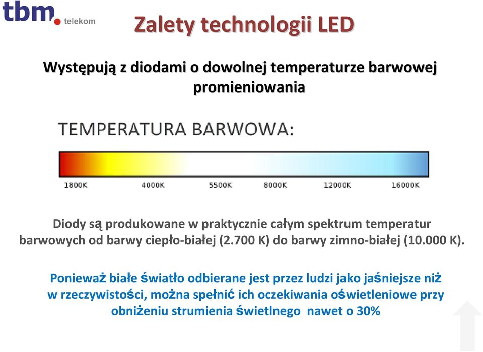 700 K) do barwy zimno białej (10.000 K).