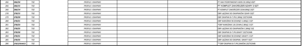 C.BRĄZ 2 SZT 281 278/23 T02 PROFILE I OKAPNIKI *OBP NAROŻNIK 135 ZEWN.C.BRĄZ 2 SZT 282 278/25 T02 PROFILE I OKAPNIKI OBP ŁĄCZNIK DO OKAPNIKÓW C.