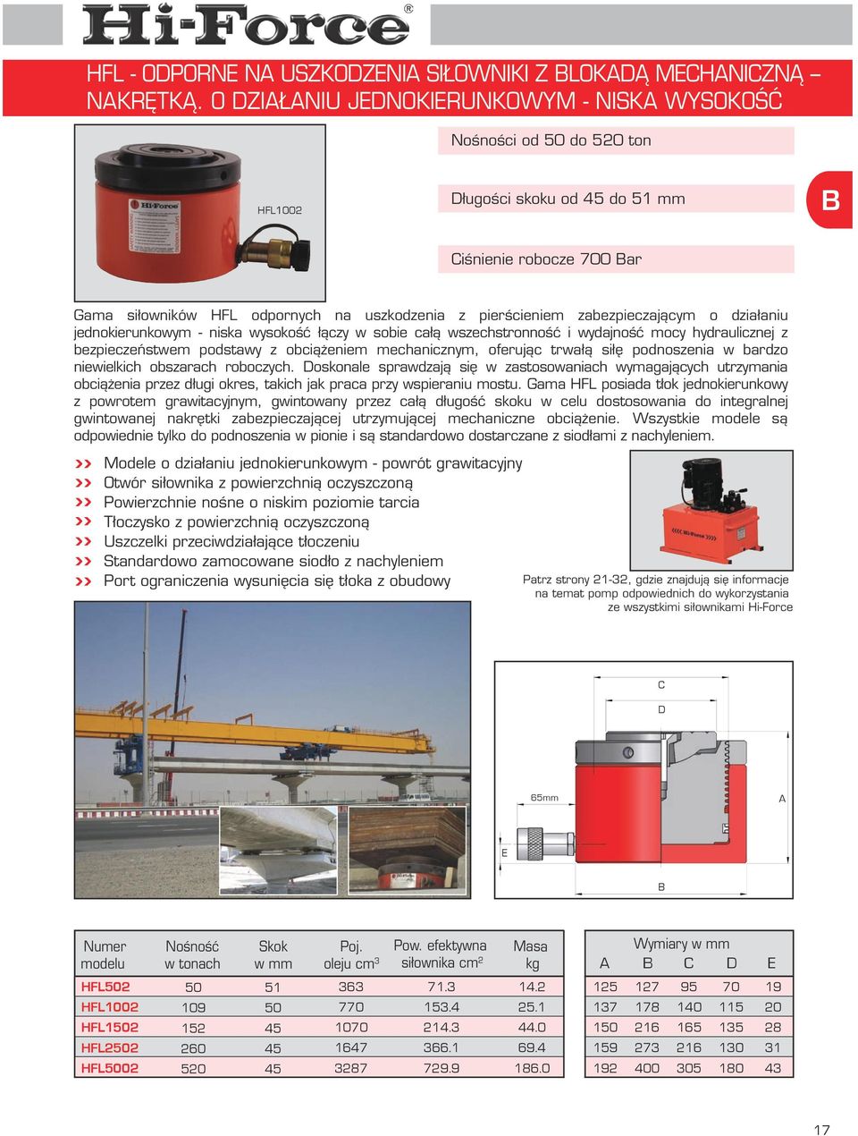 działaniu jednokierunkowym niska wysokość łączy w sobie całą wszechstronność i wydajność mocy hydraulicznej z bezpieczeństwem podstawy z obciążeniem mechanicznym, oferując trwałą siłę podnoszenia w