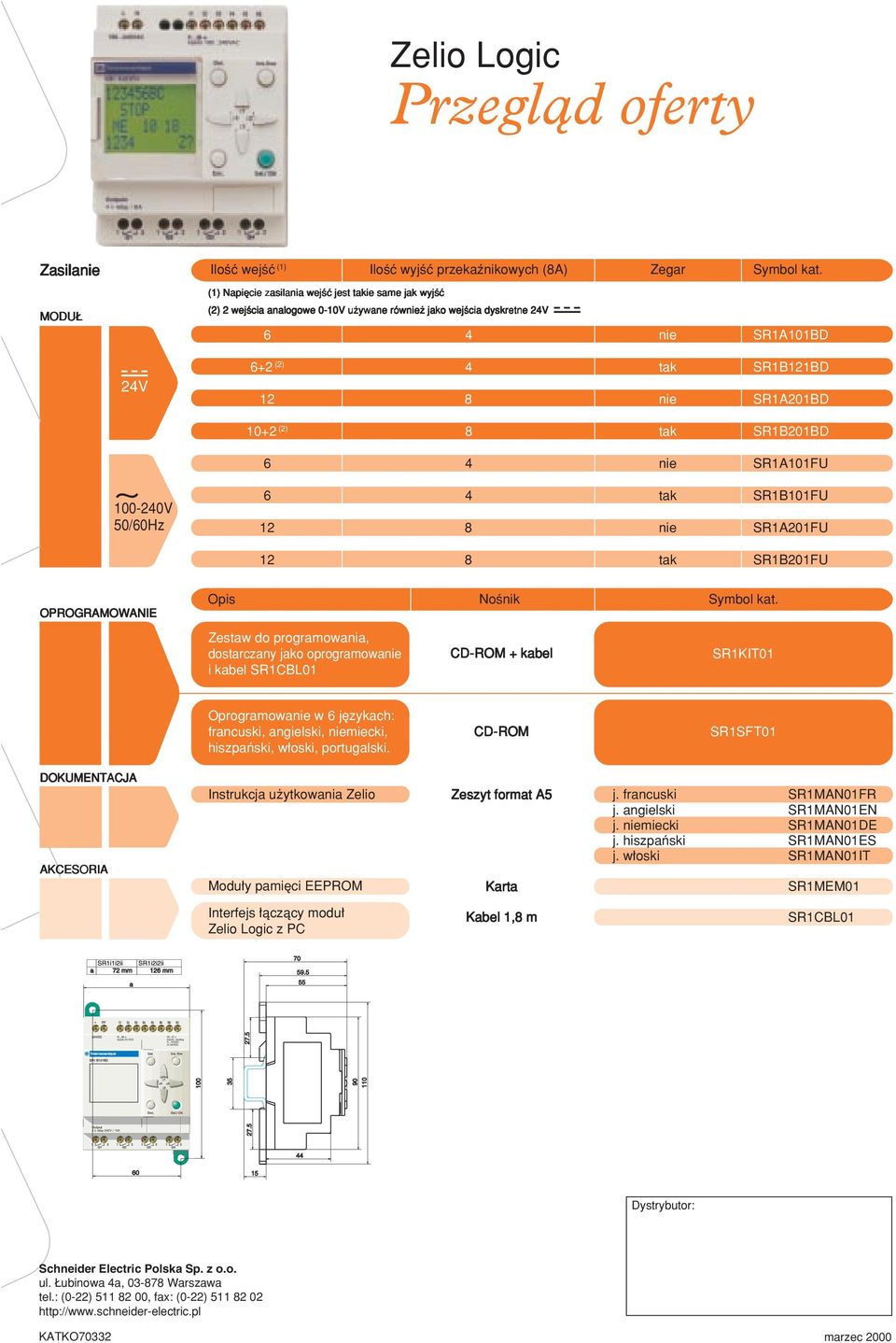 (2) 8 tak SR1B201BD 6 4 nie SR1A101FU 100-240V 50/60Hz 6 4 tak SR1B101FU 12 8 nie SR1A201FU 12 8 tak SR1B201FU OPROGRAMOWANIE Opis NoÊnik Symbol kat.