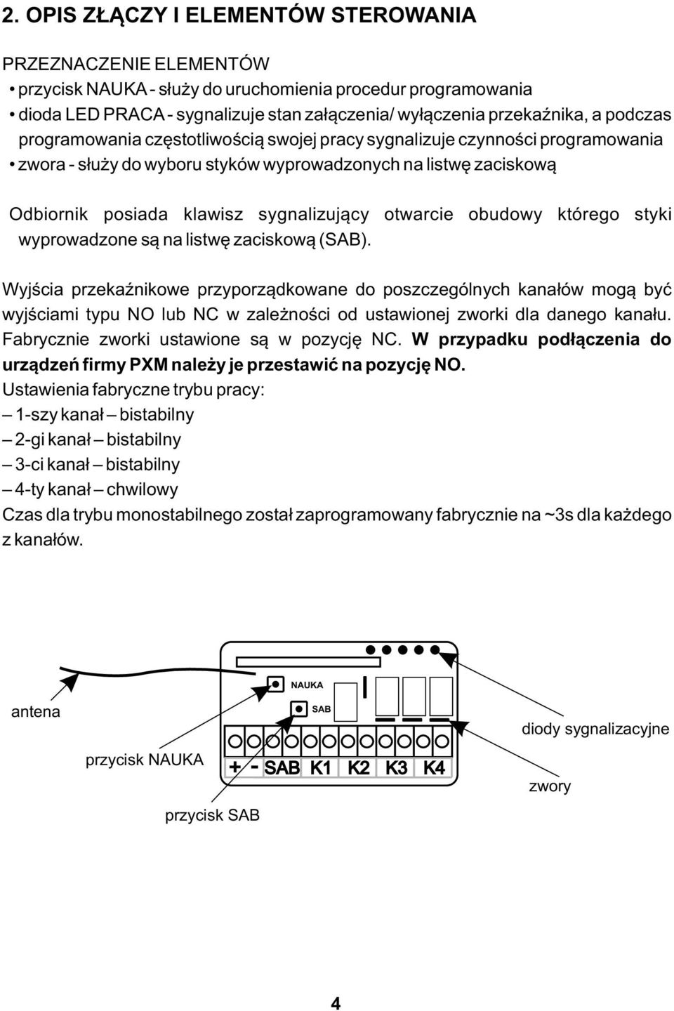 otwarcie obudowy którego styki wyprowadzone są na listwę zaciskową (SAB).