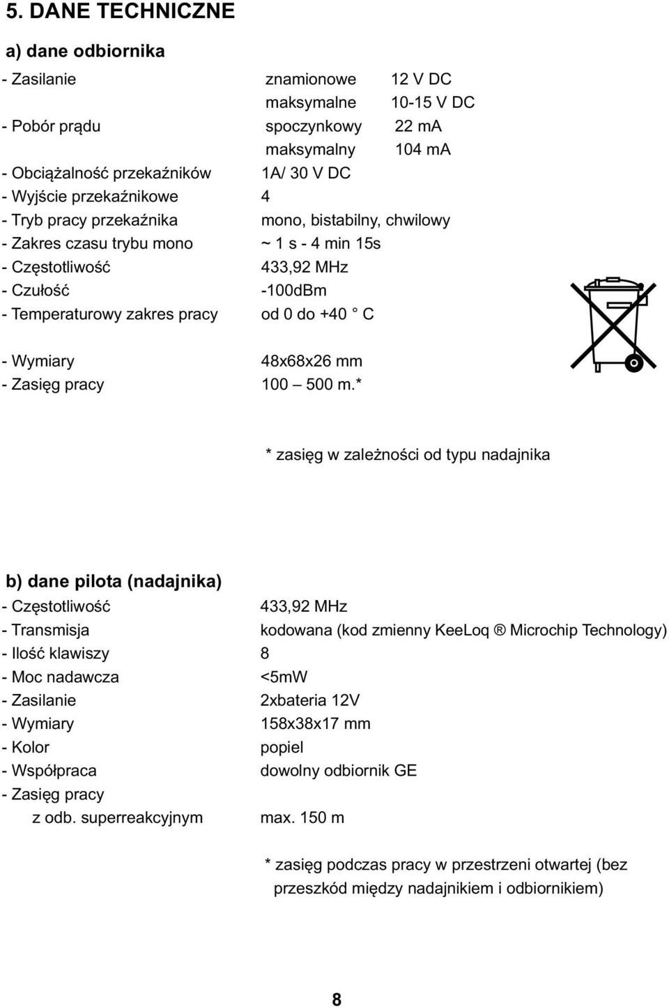 Wymiary - Zasięg pracy 48x68x26 mm 100 500 m.