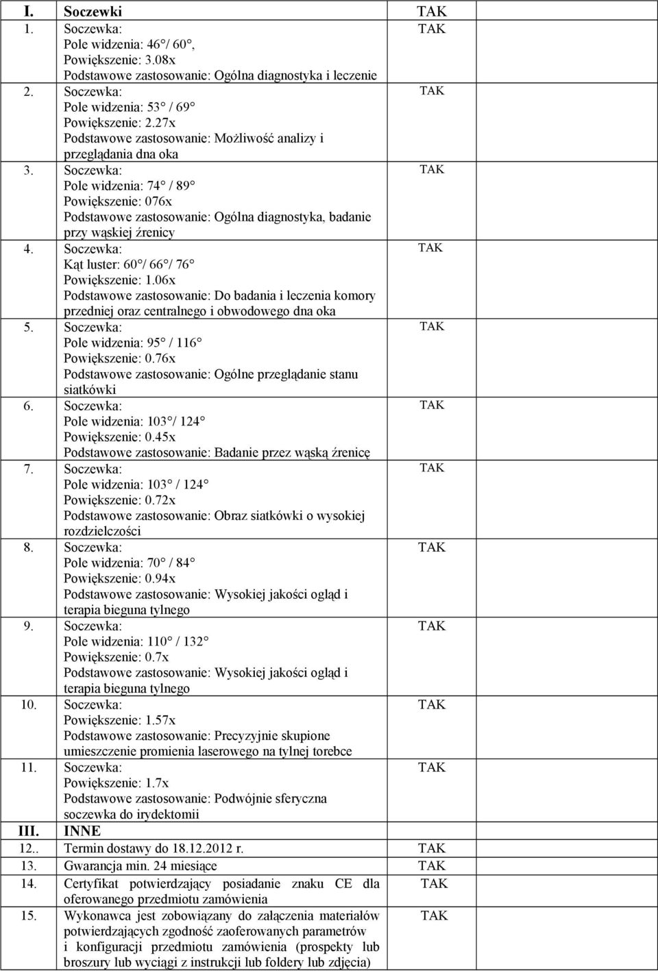 Soczewka: Pole widzenia: 74 / 89 Powiększenie: 076x Podstawowe zastosowanie: Ogólna diagnostyka, badanie przy wąskiej źrenicy 4. Soczewka: Kąt luster: 60 / 66 / 76 Powiększenie: 1.