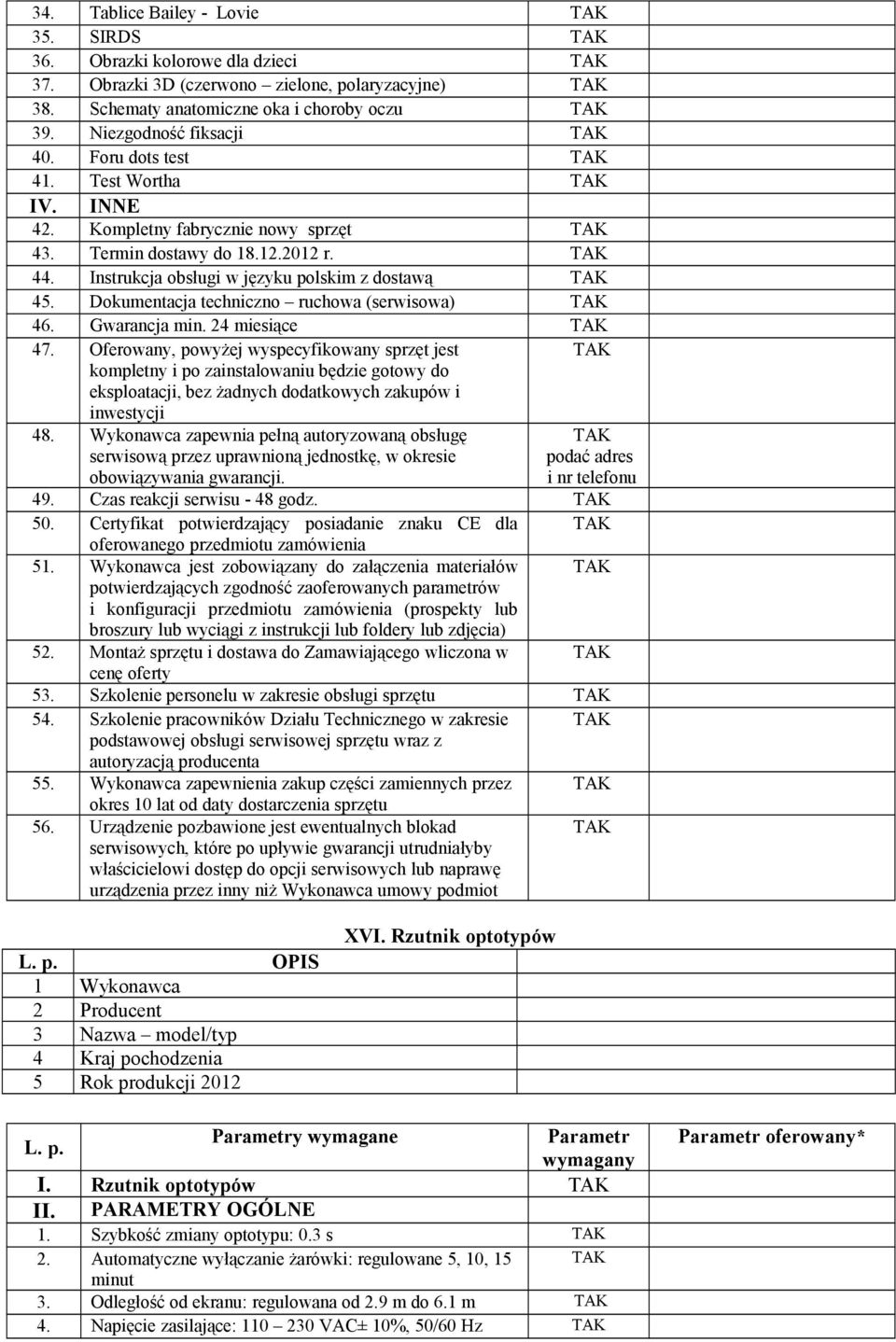 Dokumentacja techniczno ruchowa (serwisowa) 46. Gwarancja min. 24 miesiące 47. Oferowany, powyżej wyspecyfikowany sprzęt jest 48.