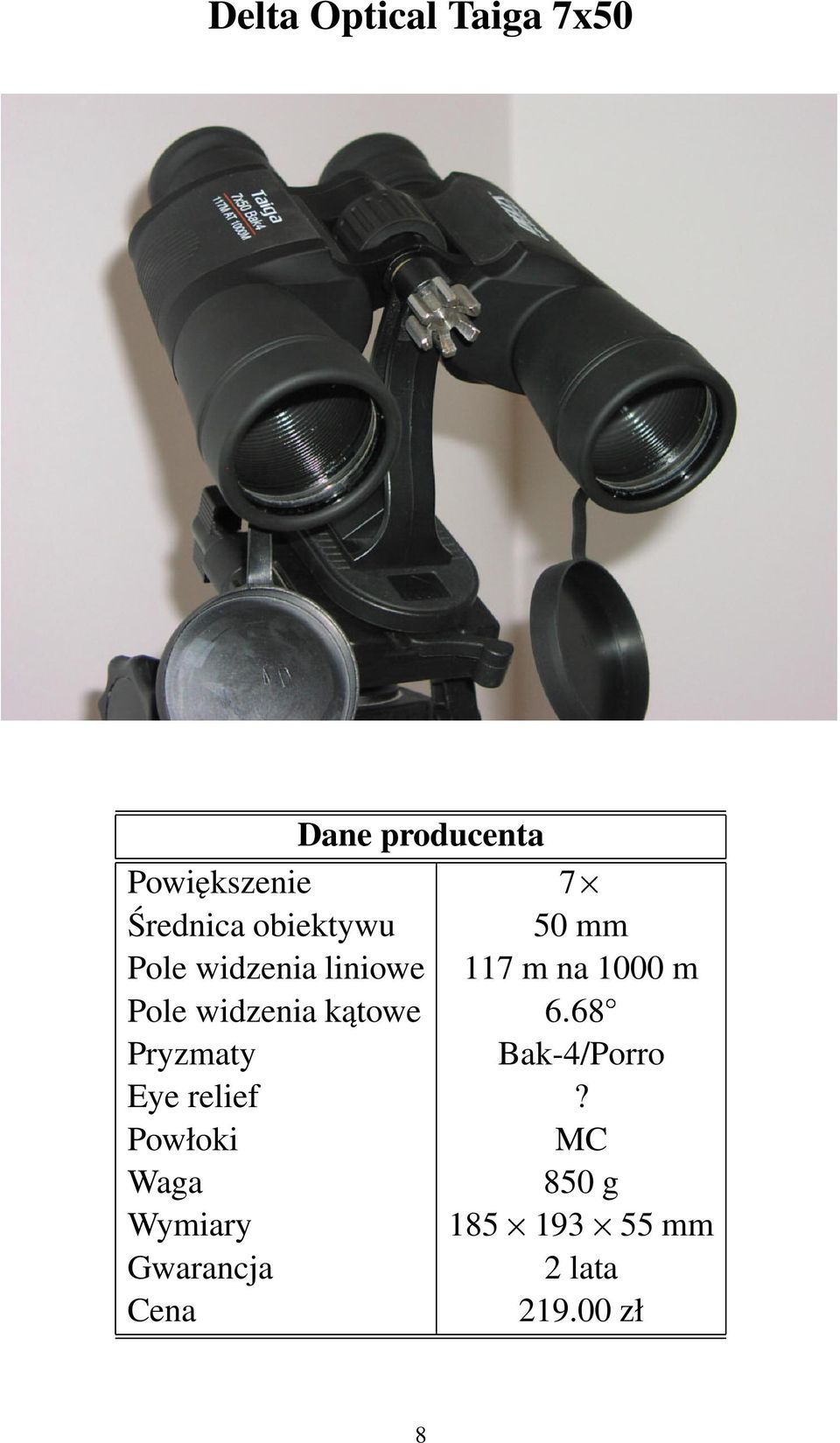 Pole widzenia kątowe 6 68 Pryzmaty Bak-4/Porro Eye relief?