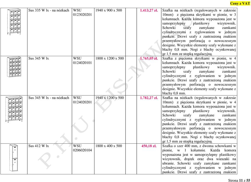 765,05 zł. Szafka z pięcioma skrytkami w pionie, w 4 blachy 0,8 mm. 940 x 200 x 500.782,27 zł.