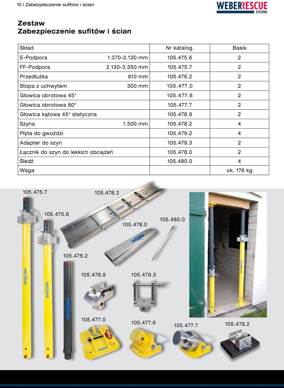 478.9 2 Szyna 1.500 mm 105.478.2 4 Płyta do gwoździ 105.479.2 4 Adapter do szyn 105.479.3 2 Łącznik do szyn do lekkich obciążeń 105.478.0 2 Śledź 105.480.