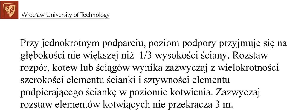 Rozstaw rozpór, kotew lub ściągów wynika zazwyczaj z wielokrotności szerokości