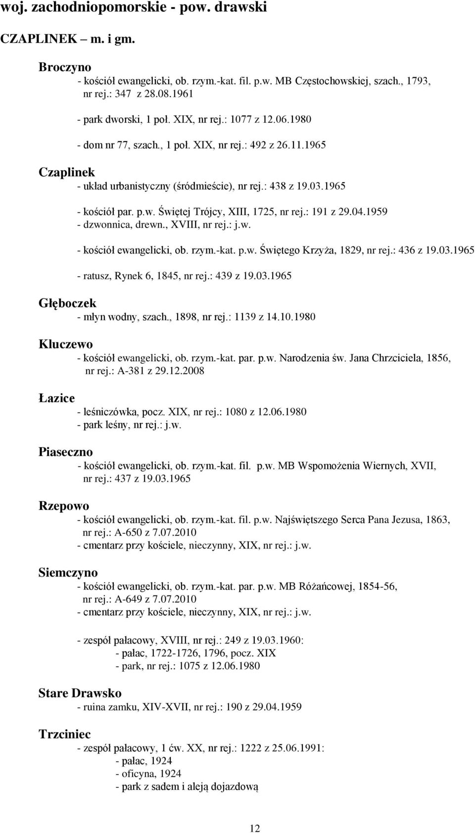 Świętej Trójcy, XIII, 1725, nr rej.: 191 z 29.04.1959 - dzwonnica, drewn., XVIII, nr rej.: j.w. - kościół ewangelicki, ob. rzym.-kat. p.w. Świętego Krzyża, 1829, nr rej.: 436 z 19.03.