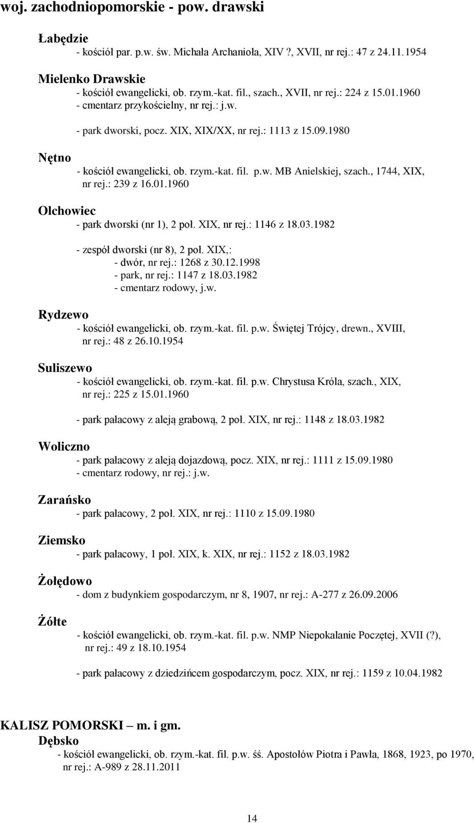 , 1744, XIX, nr rej.: 239 z 16.01.1960 Olchowiec - park dworski (nr 1), 2 poł. XIX, nr rej.: 1146 z 18.03.1982 - zespół dworski (nr 8), 2 poł. XIX,: - dwór, nr rej.: 1268 z 30.12.1998 - park, nr rej.
