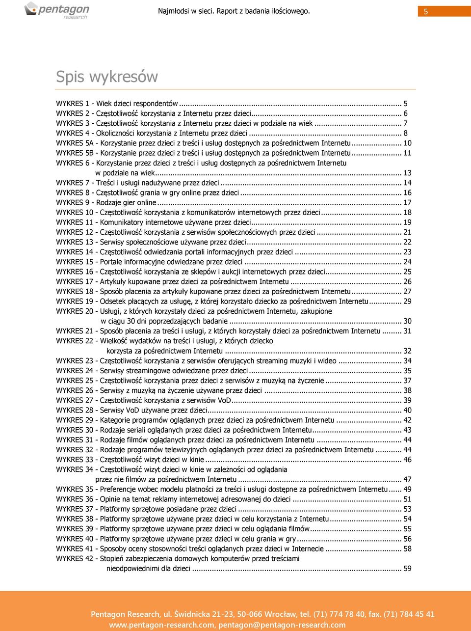 .. 8 WYKRES 5A - Korzystanie przez dzieci z treści i usług dostępnych za pośrednictwem Internetu... 10 WYKRES 5B - Korzystanie przez dzieci z treści i usług dostępnych za pośrednictwem Internetu.