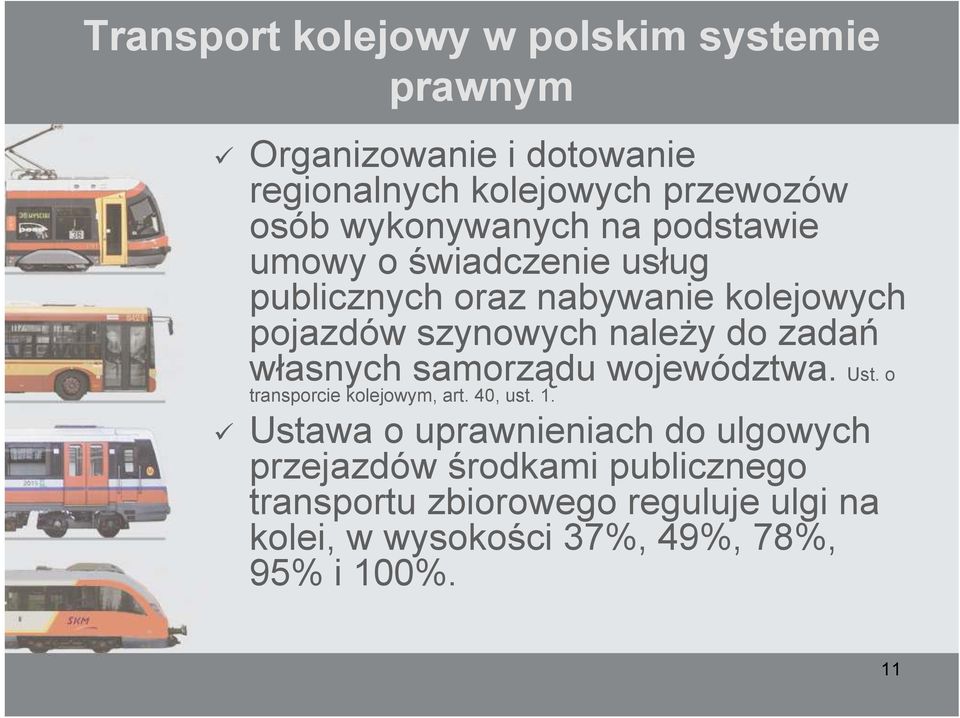 do zadań własnych samorządu województwa. Ust. o transporcie kolejowym, art. 40, ust. 1.