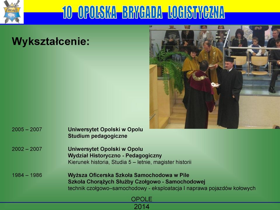 letnie, magister historii 1984 1986 Wyższa Oficerska Szkoła Samochodowa w Pile Szkoła