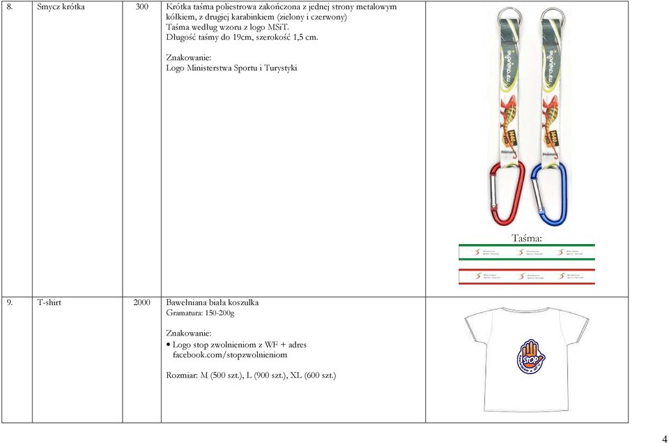 Długość taśmy do 19cm, szerokość 1,5 cm. Logo Ministerstwa Sportu i Turystyki Taśma: 9.