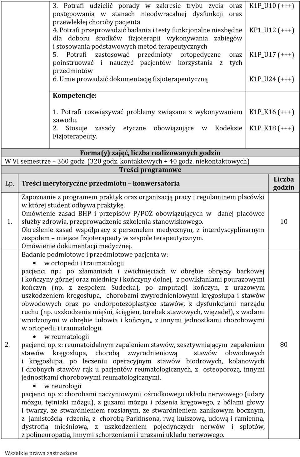 Potrafi zastosować przedmioty ortopedyczne oraz poinstruować i nauczyć pacjentów korzystania z tych przedmiotów 6.