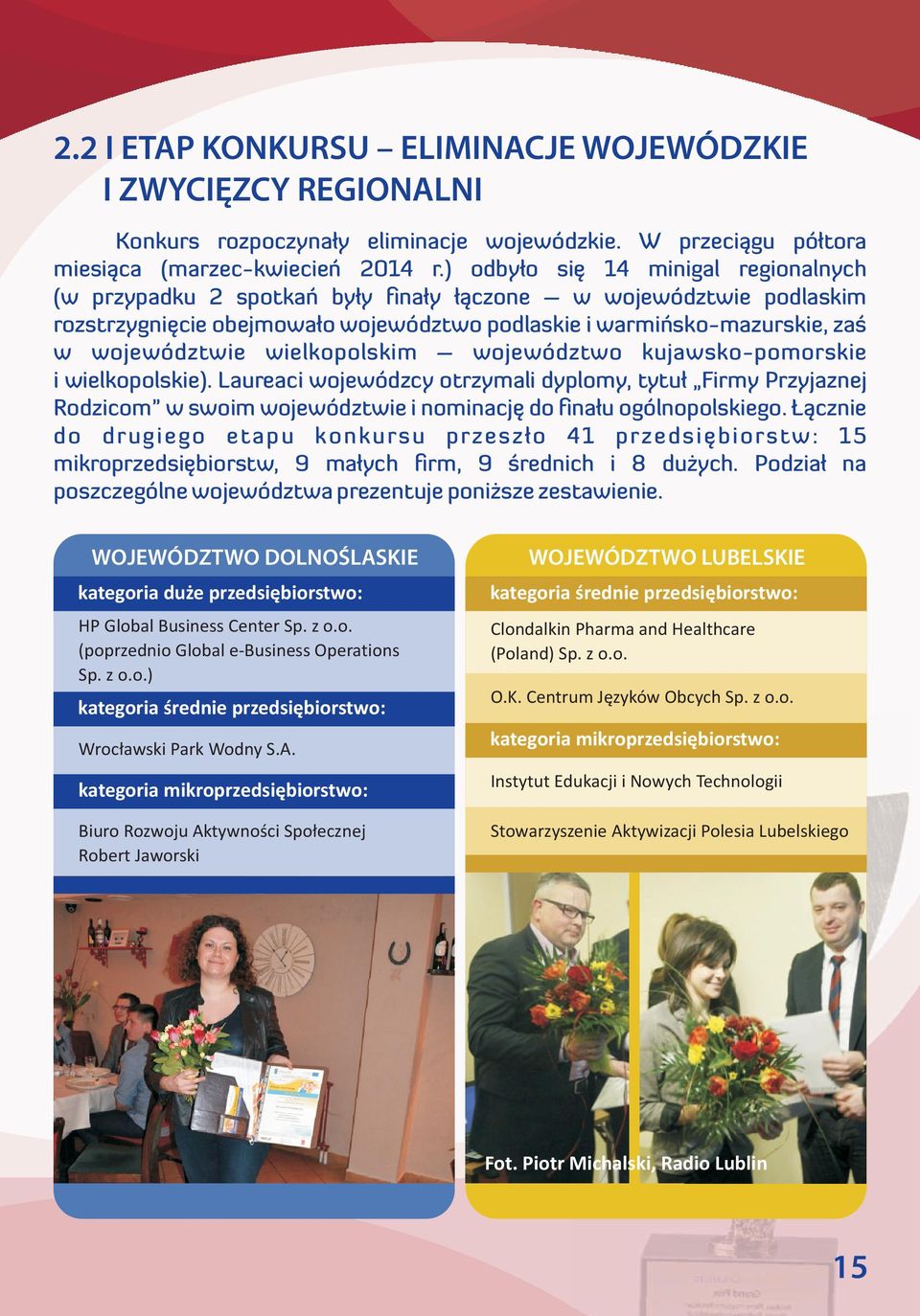 wielkopolskim województwo kujawsko-pomorskie i wielkopolskie). Laureaci wojewódzcy otrzymali dyplomy, tytuł Firmy Przyjaznej Rodzicom w swoim województwie i nominację do finału ogólnopolskiego.