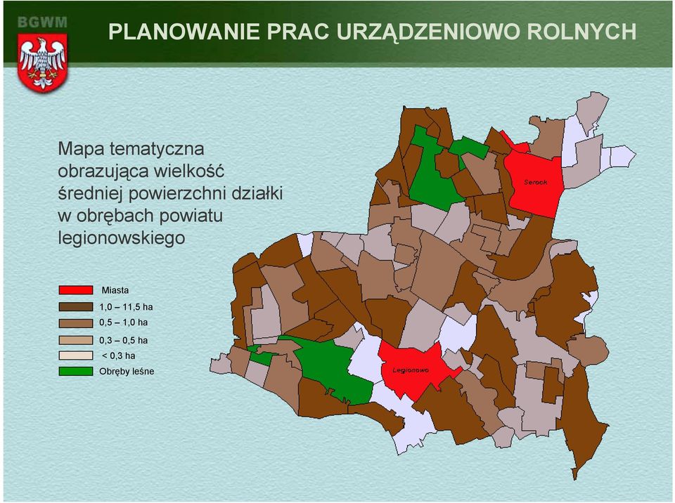 powierzchni działki w obrębach powiatu